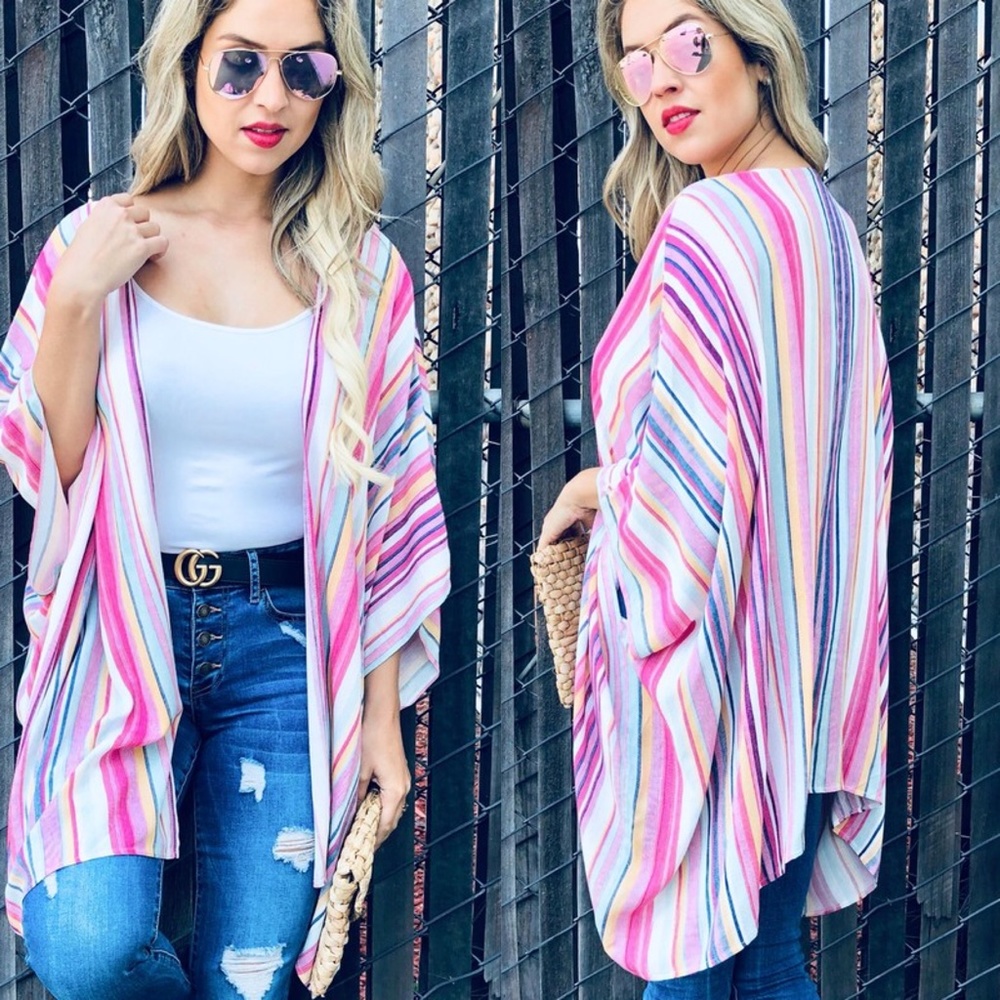 HILLARY Multicolor Stripes Kimono Cardigan - Picture 4 of 4